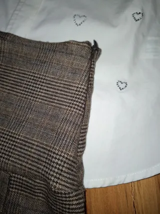 Conjunto niña Zara: Chaqueta, Camisa y Falda