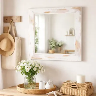 Espejo Cuadrado Blanco Envejecido 50x50cm