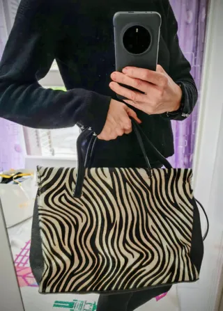 Borsa vera pelle Made in Italy zebrata