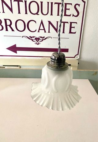 Lámpara antigua colgante cristal opalino vintage