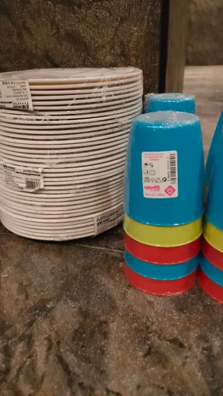 Vasos y platos reutilizables de plástico