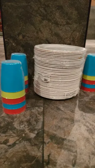 Vasos y platos reutilizables de plástico