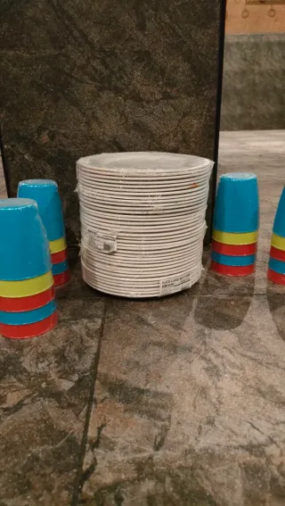 Vasos y platos reutilizables de plástico