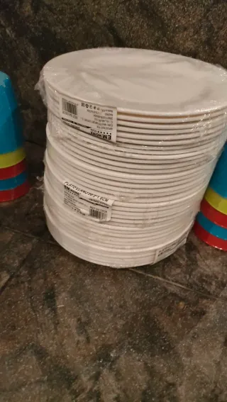 Vasos y platos reutilizables de plástico