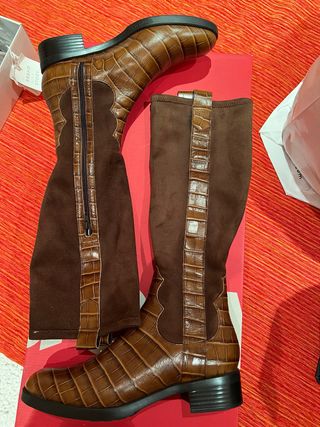 Botas altas piel y ante avellana/marrón