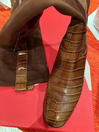 Botas altas piel y ante avellana/marrón