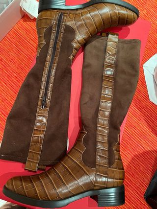 Botas altas piel y ante avellana/marrón