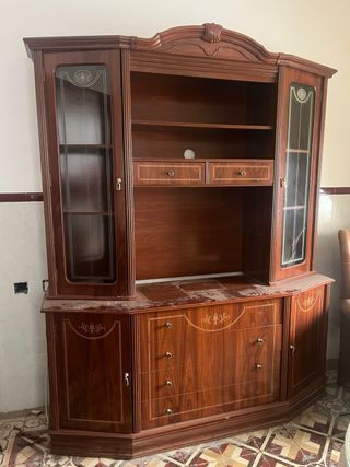 Mueble bar vitrina y cajonera madera