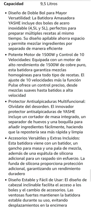 Batidora YASHE 1500W 4.5L + 5L Doble Bol