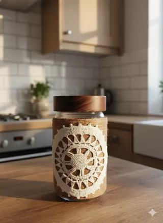 Barattolo Trami con centrino vintage salentino