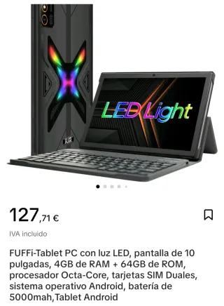 Tablet FUFFi 10 con luz LED y accesorios