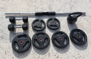 Lote de pesas y barra