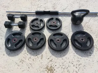 Lote de pesas y barra