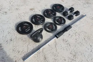 Lote de pesas y barra