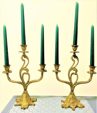 Pareja Candelabros Bronce Antiguos
