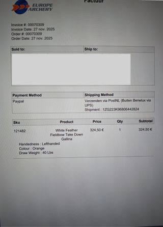 Arco recurvo zurdo White Feather Gallina Take Down