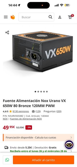 Fuente Alimentación 650W VX650W Bronce