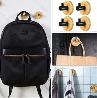 Pack 4 Colgadores Pared Bambú y Metal