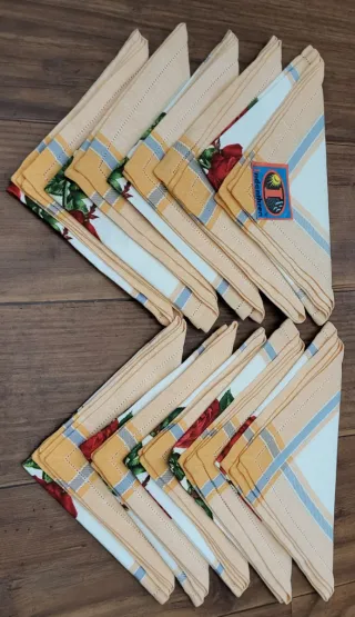 10 Tovaglioli Vintage in Lino con Rose