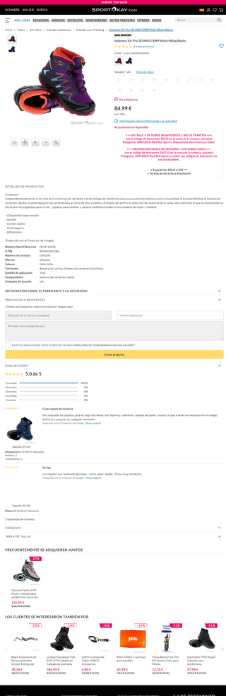 BOTAS DE MONTAÑA SALOMON XA PRO 3D PARA NIÑ@S T-33