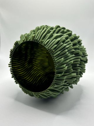 Modern Organic Rippled Vase 3D Printed Green