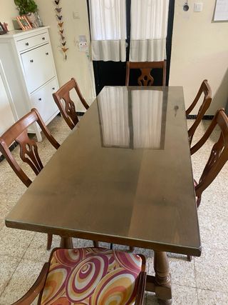 Mesa Comedor Madera y Cristal 180cm y 6 sillas