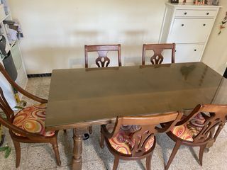 Mesa Comedor Madera y Cristal 180cm y 6 sillas