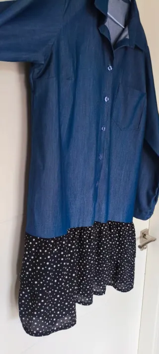 Vestido camisero doble textura. Denim