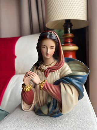 Virgen Antigua Policromada Estuco manos de plomo