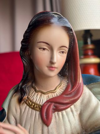 Virgen Antigua Policromada Estuco manos de plomo