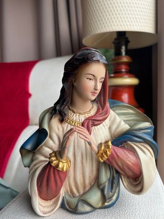 Virgen Antigua Policromada Estuco manos de plomo