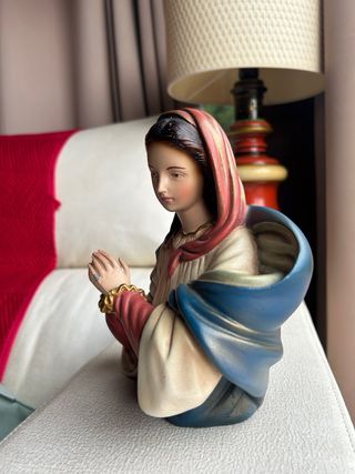 Virgen Antigua Policromada Estuco manos de plomo