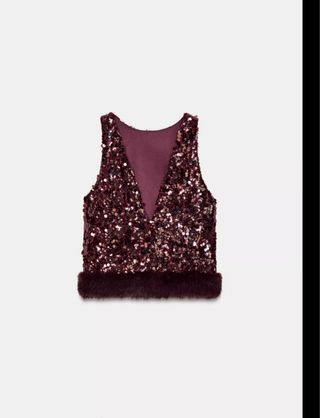 Top lentejuelas granate  con pelo