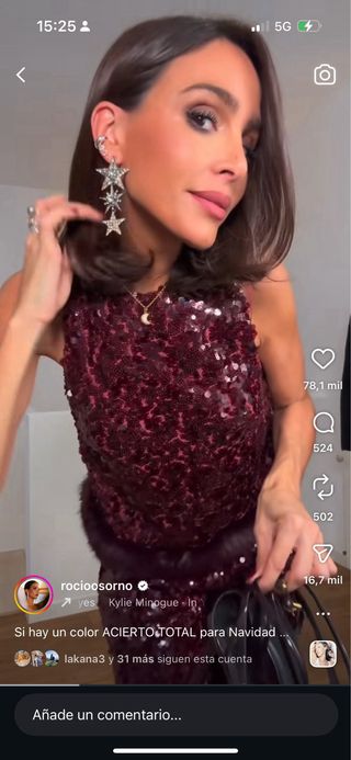 Top lentejuelas granate  con pelo