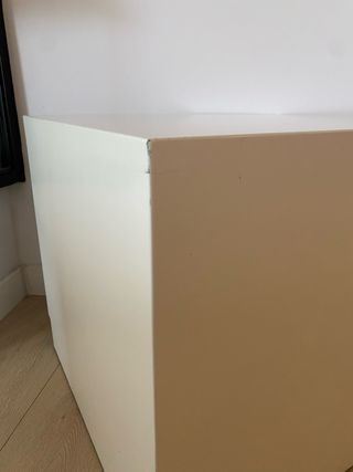 Banco/Puff Madera Maciza Blanco Roto con Ruedas