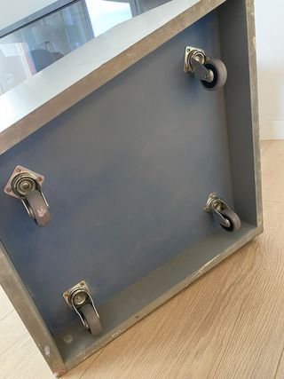 Banco/Puff Madera Maciza Blanco Roto con Ruedas