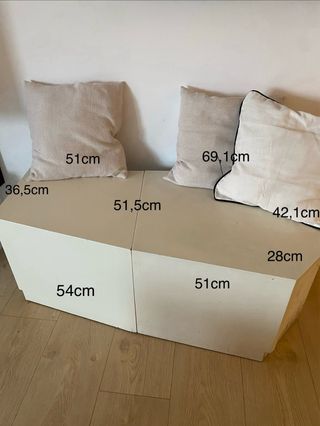 Banco/Puff Madera Maciza Blanco Roto con Ruedas