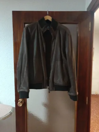 Cazadora de piel marrón, reversible