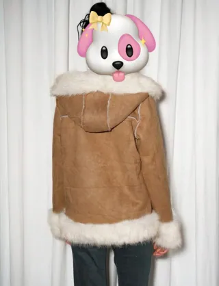 Abrigo/Pelliza Sintética Marrón y Blanco