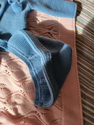 Conjunto punto bebé 3 piezas azul ideal para rebom