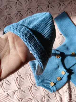 Conjunto punto bebé 3 piezas azul ideal para rebom