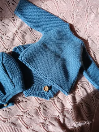 Conjunto punto bebé 3 piezas azul ideal para rebom