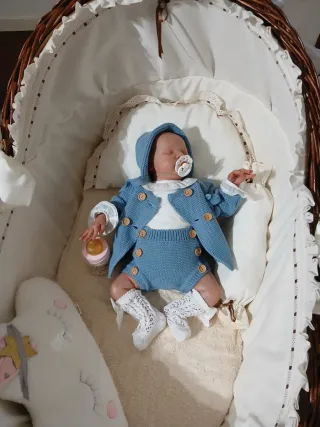 Conjunto punto bebé 3 piezas azul ideal para rebom