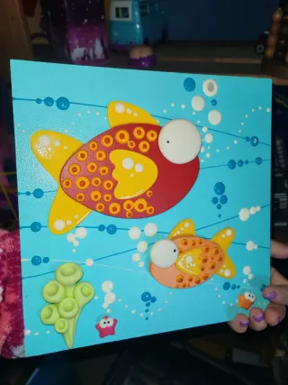 Cuadro de madera con peces marinos