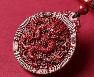 Collana Pendente Drago Cinese Corallo Rosso