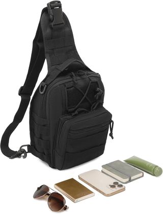 Mochila bandolera táctica militar negra