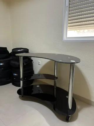 Mesa Escritorio Cristal Negro con Ruedas