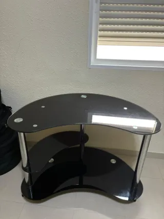 Mesa Escritorio Cristal Negro con Ruedas