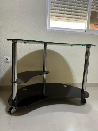 Mesa Escritorio Cristal Negro con Ruedas