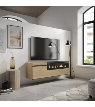 Mueble TV Colgado 150cm con Chimenea Eléctrica